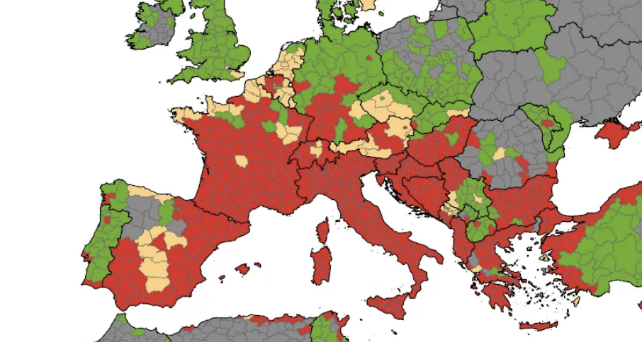 Carte invasion Aedes Albopictus à juin 2025 - © ECDC et EFSA